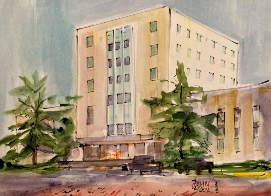Smith County Courthouse by Tyler Texas watercolor artist John Randall York 2022