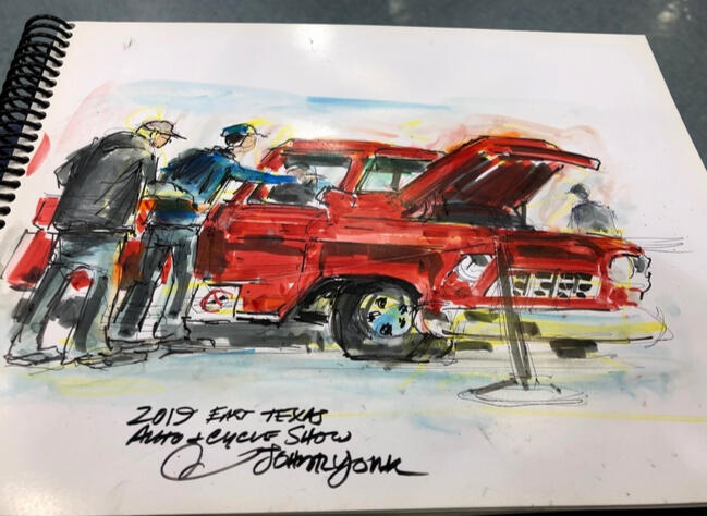 2019 East Texas Auto and Cycle Show Sketch by John Randall York