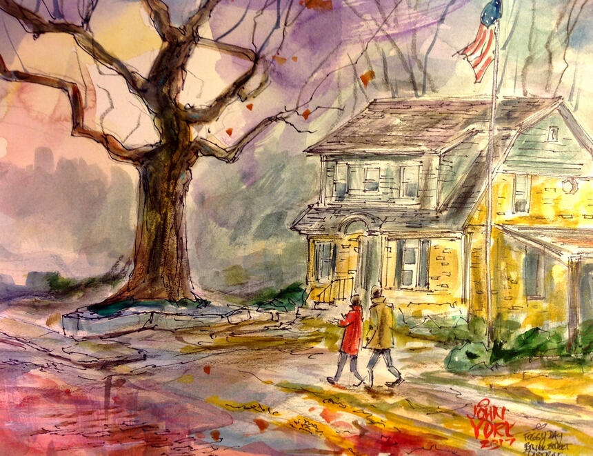 Foggy Day in the Brick Street District, Watercolor by John York