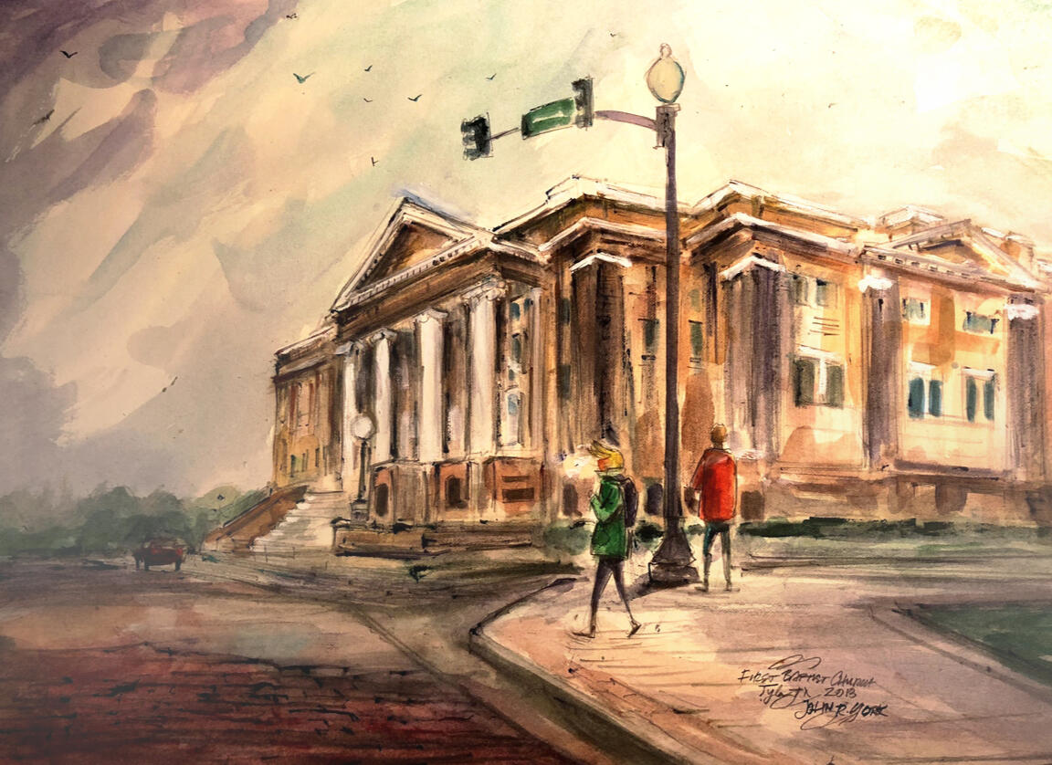 First Baptist Church Tyler watercolor by John York