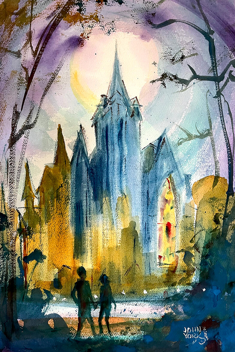 Twilight Cathedral watercolor by John Randall York
